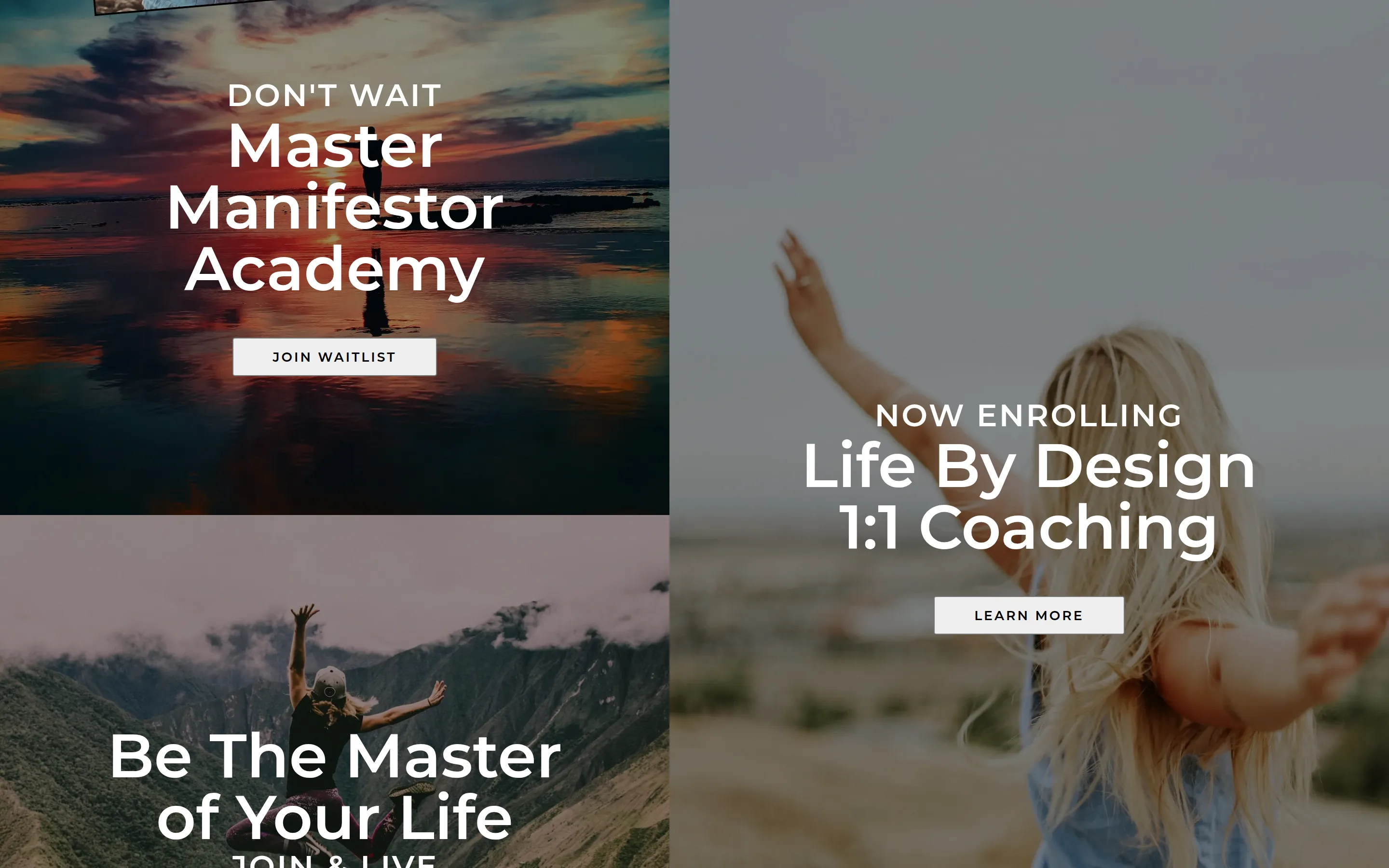 Program tiles on a life coach website
