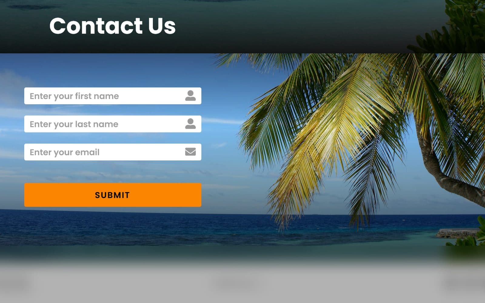 Contact form on a travel company website