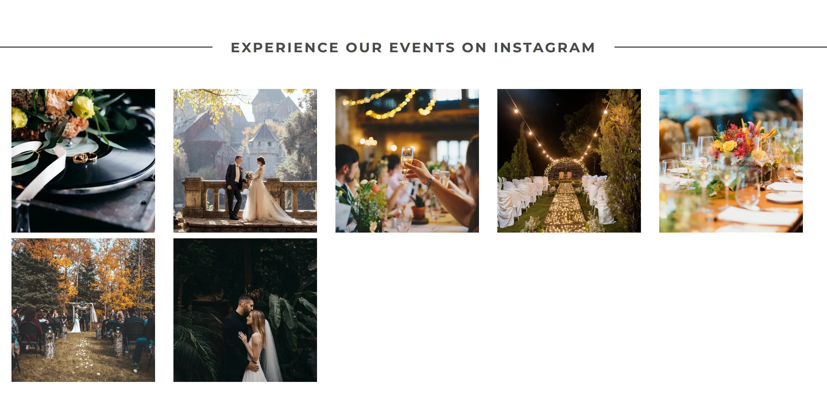 Instagram gallery on a wedding planning studio website