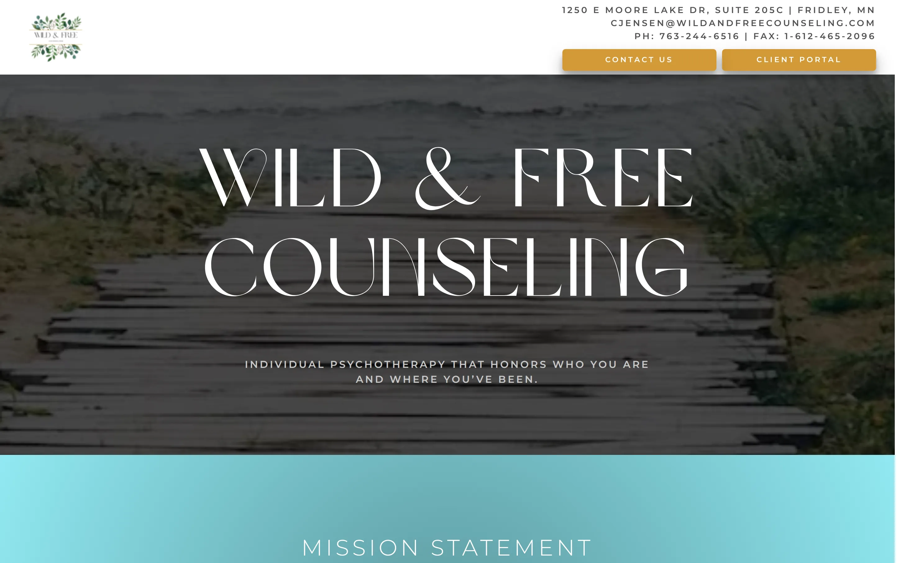 Homepage of a counseling practice website