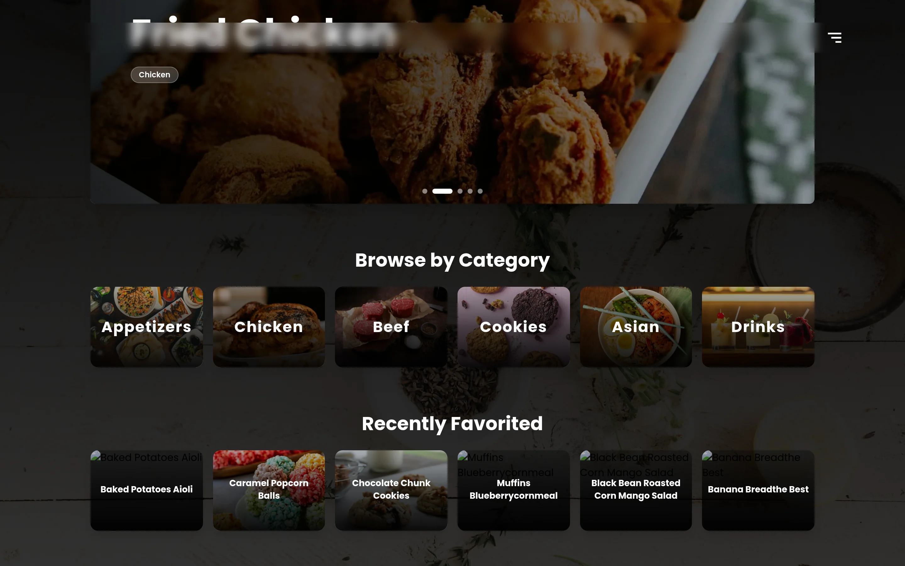 Recipe categories on a family recipe platform